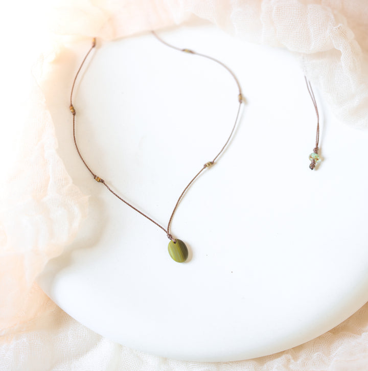 GROVE Earthy Green Dainty Pendant Choker Necklace