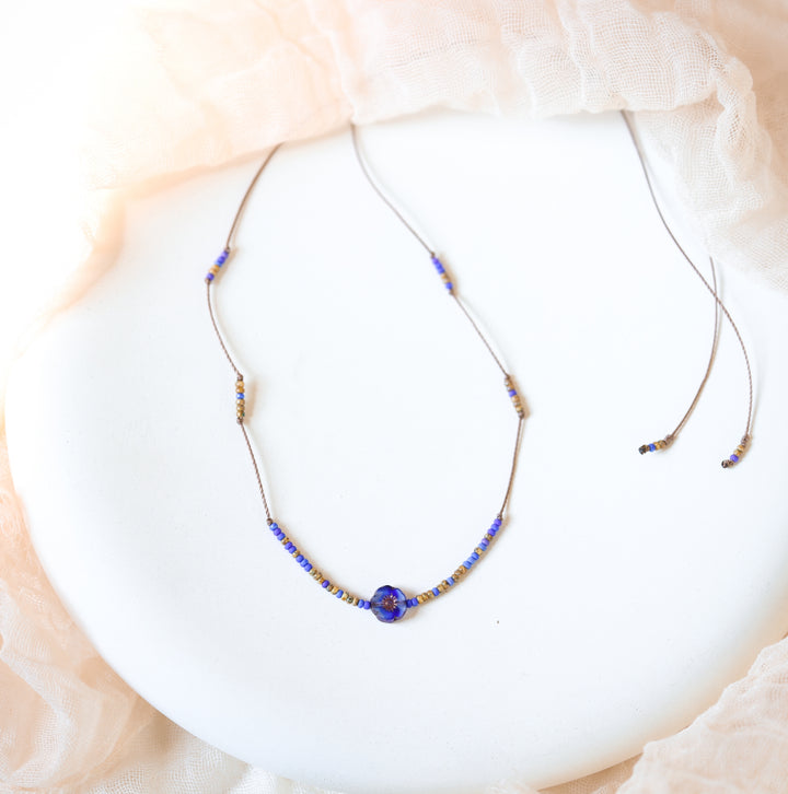 CORA Blue Wildflower Beaded Choker Necklace