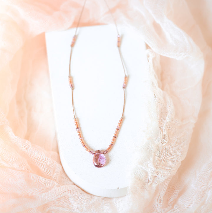 JOSIE Pink Lilac Drop Beaded Choker Necklace