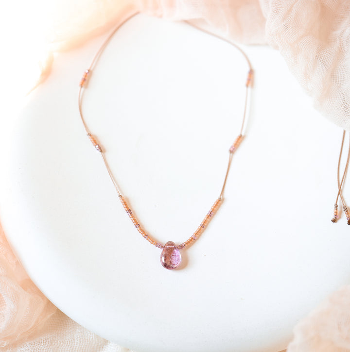 JOSIE Pink Lilac Drop Beaded Choker Necklace