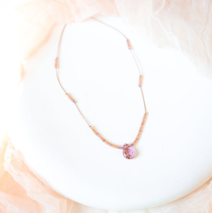 JOSIE Pink Lilac Drop Beaded Choker Necklace