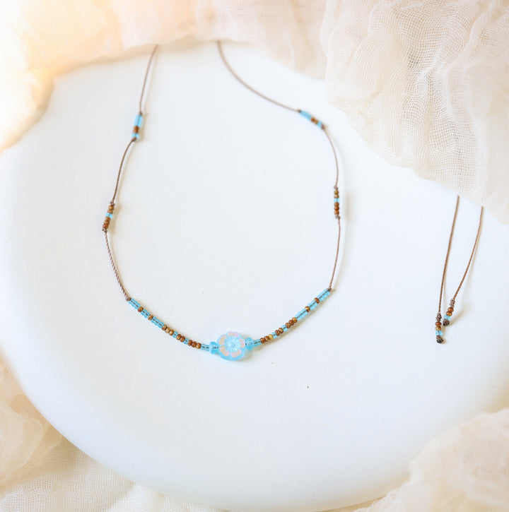 AZALEA Blue Flower Beaded Choker Necklace