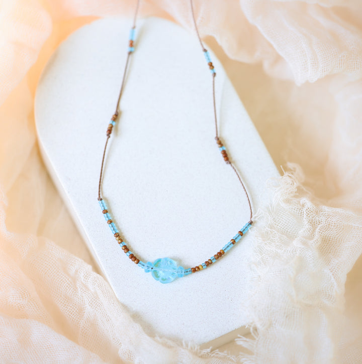 AZALEA Blue Flower Beaded Choker Necklace