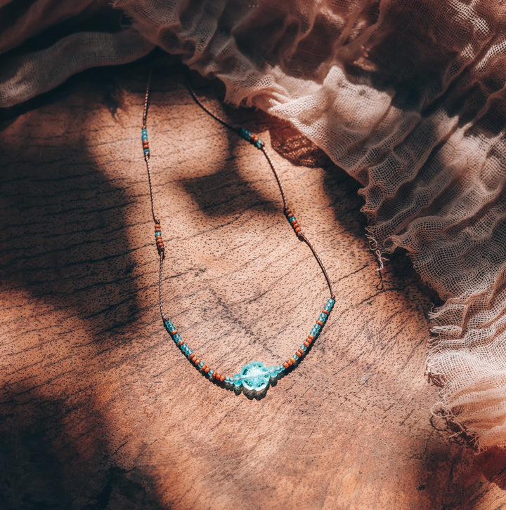 AZALEA Blue Flower Beaded Choker Necklace