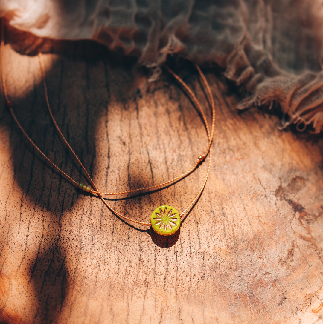 MEADOW Green Flower Coin Layered Necklace