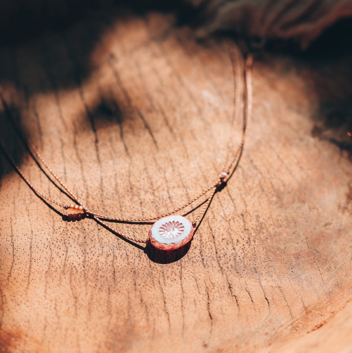 TATUM Pink Vintage Flower Coin Layered Necklace