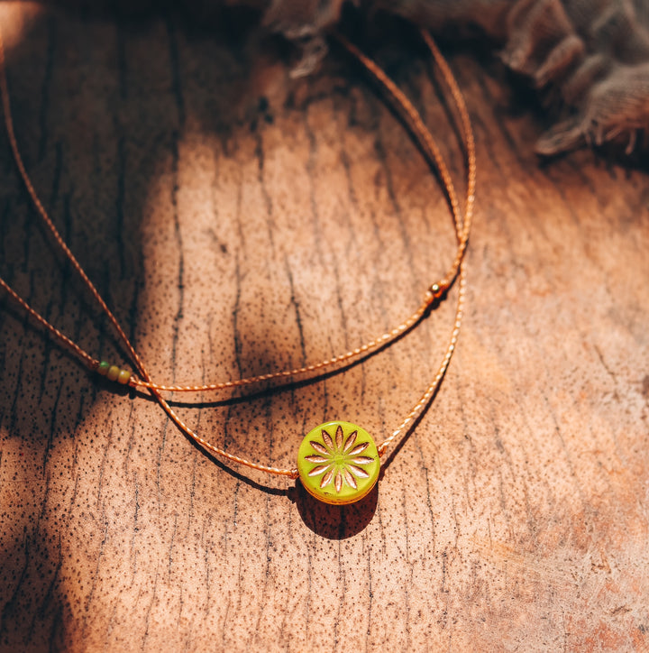 MEADOW Green Flower Coin Layered Necklace