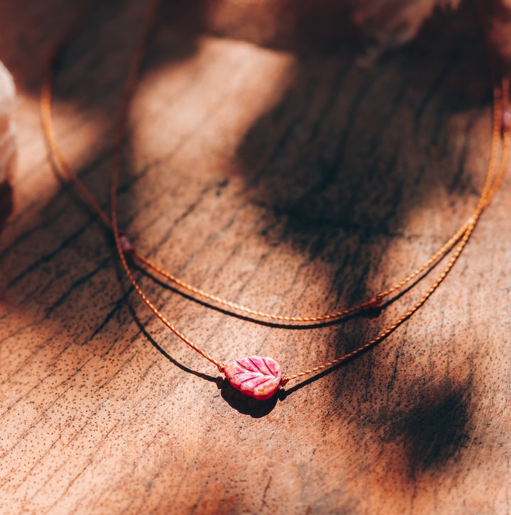 FLORA Whimsy Pink Leaf Layered Choker Necklace