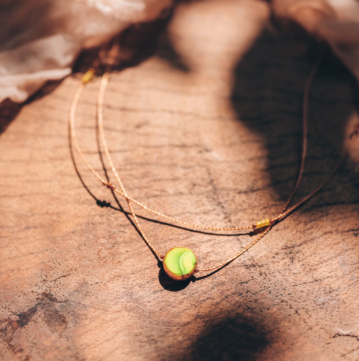 SOLARA Lime Yellow Coin Layered Choker Necklace