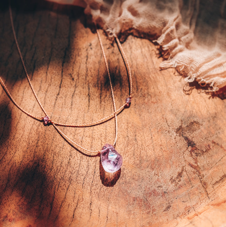AERY Raw Amethyst Layered Choker Necklace