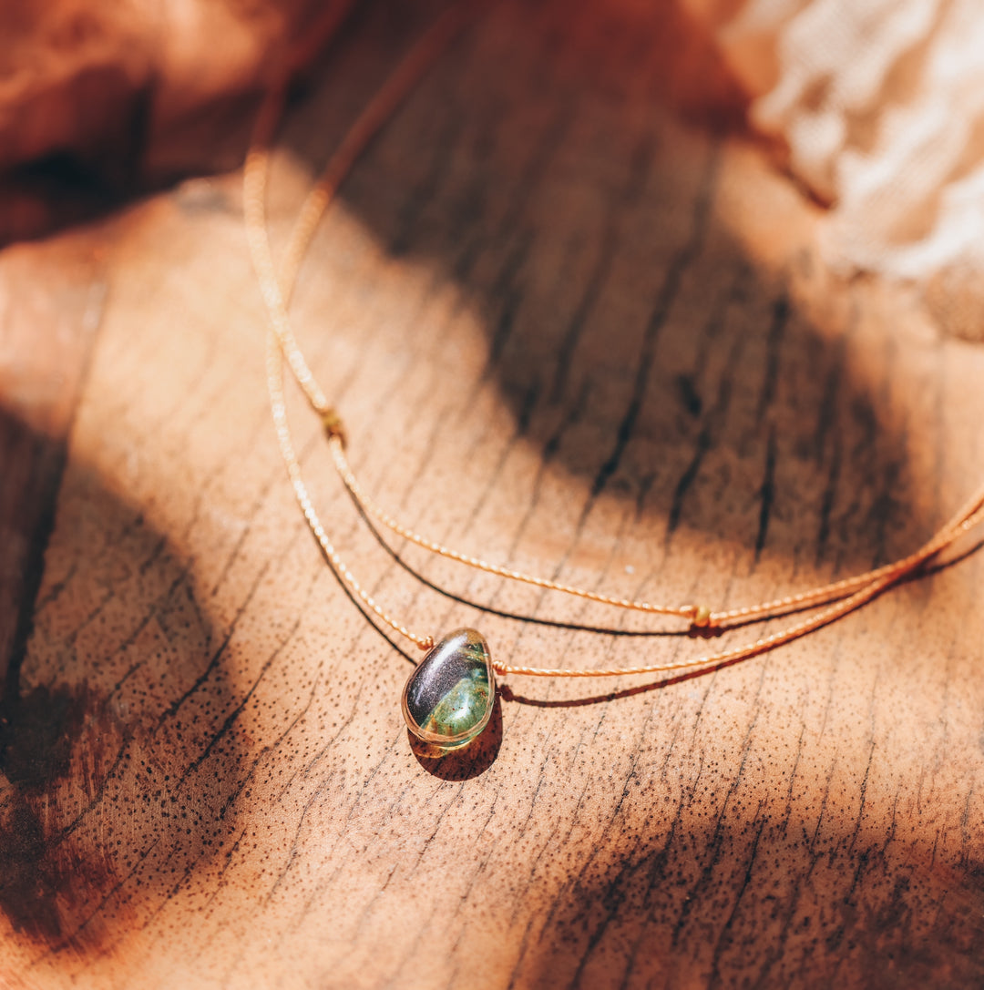 DEWDROP Earthy Sage Drop Layered Choker Necklace