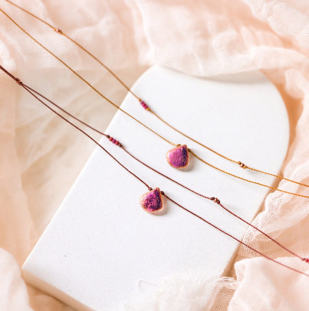 VESPER Iridescent Pink Drop Layered Choker Necklace