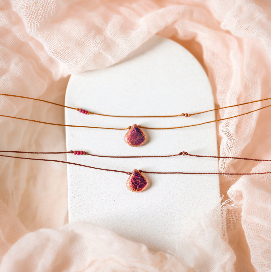 VESPER Iridescent Pink Drop Layered Choker Necklace