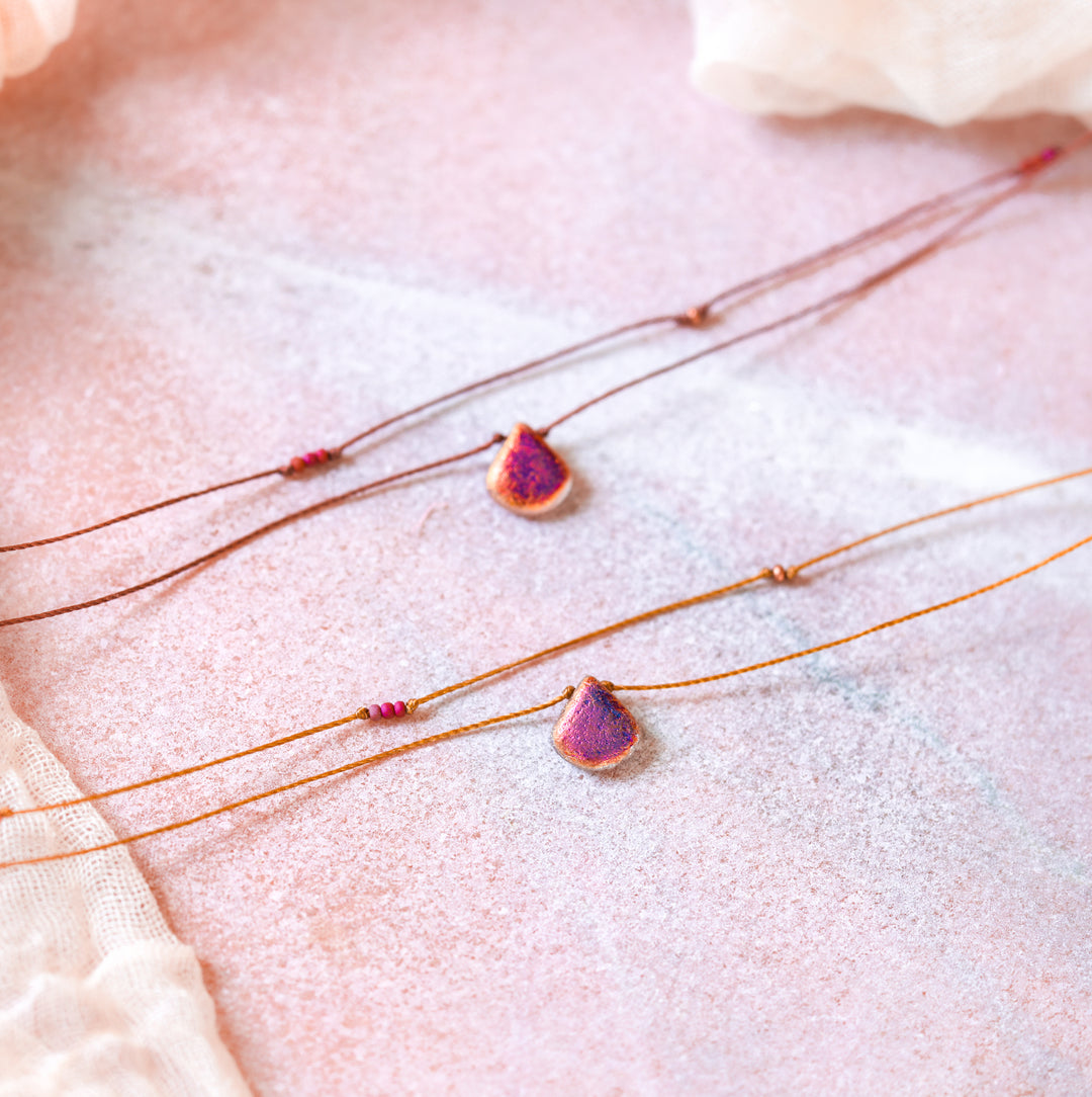 VESPER Iridescent Pink Drop Layered Choker Necklace