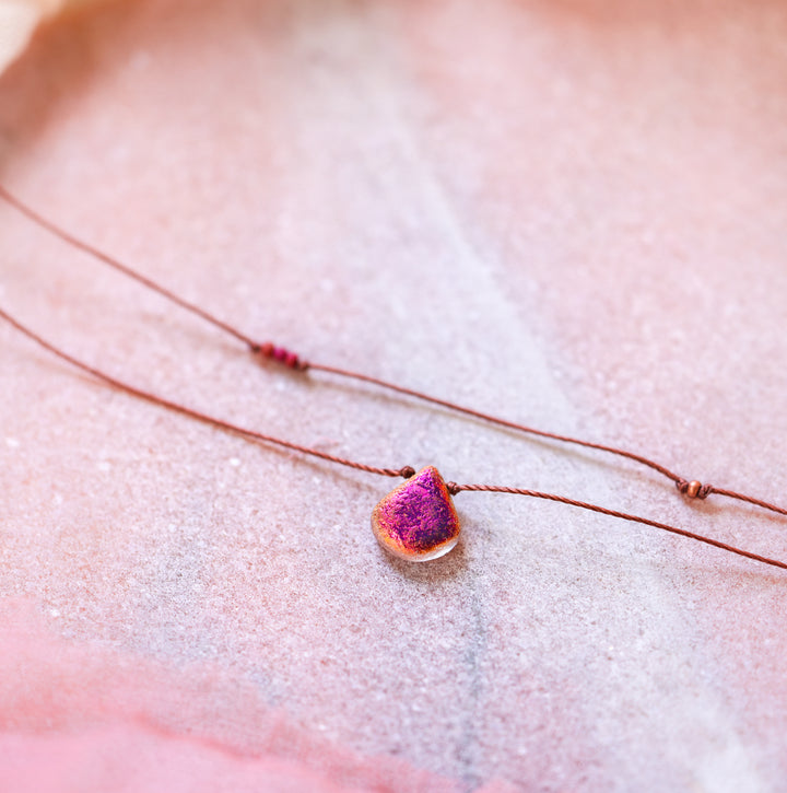 VESPER Iridescent Pink Drop Layered Choker Necklace
