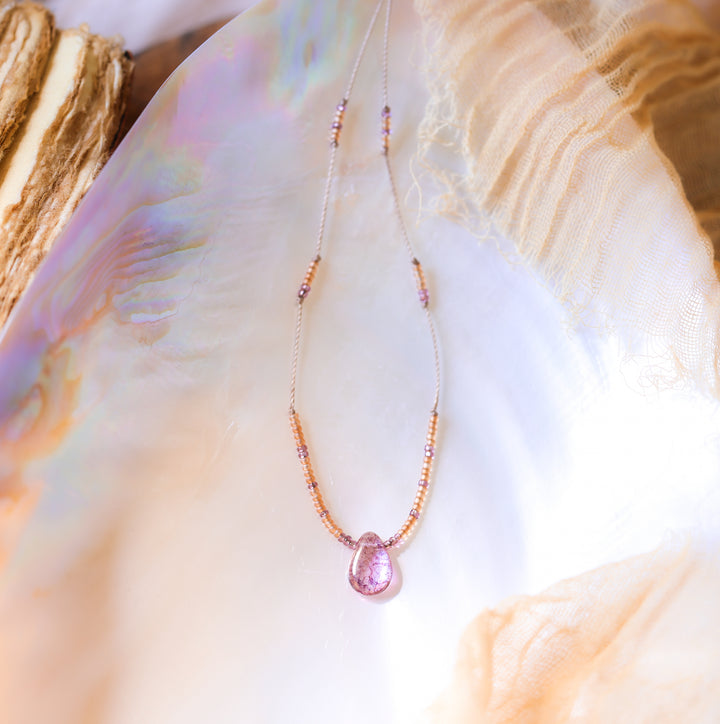 JOSIE Pink Lilac Drop Beaded Choker Necklace