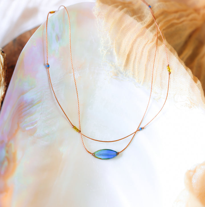 IRIS Blue Petal Layered Choker Necklace