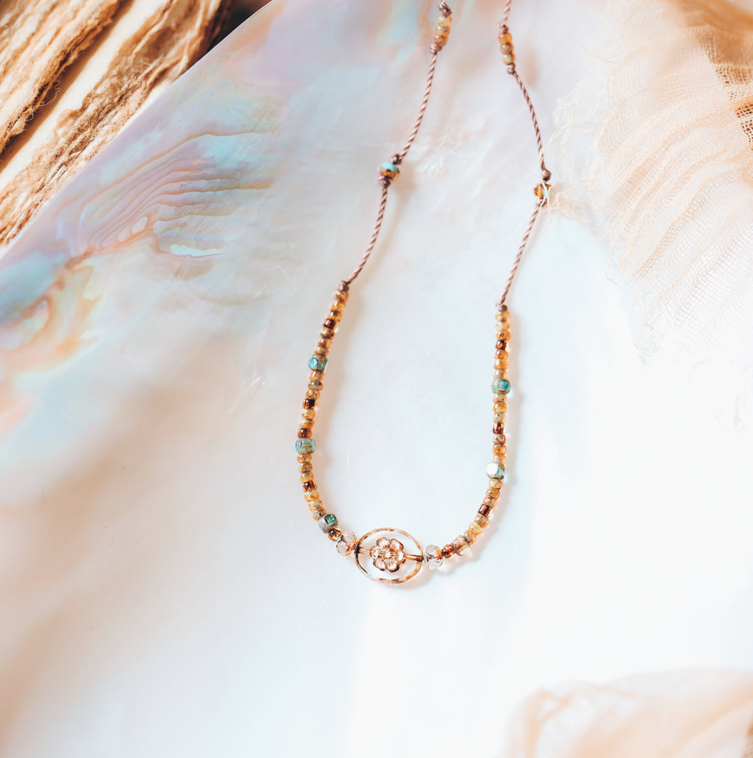 Vintage Vibes Beaded Flower Necklace