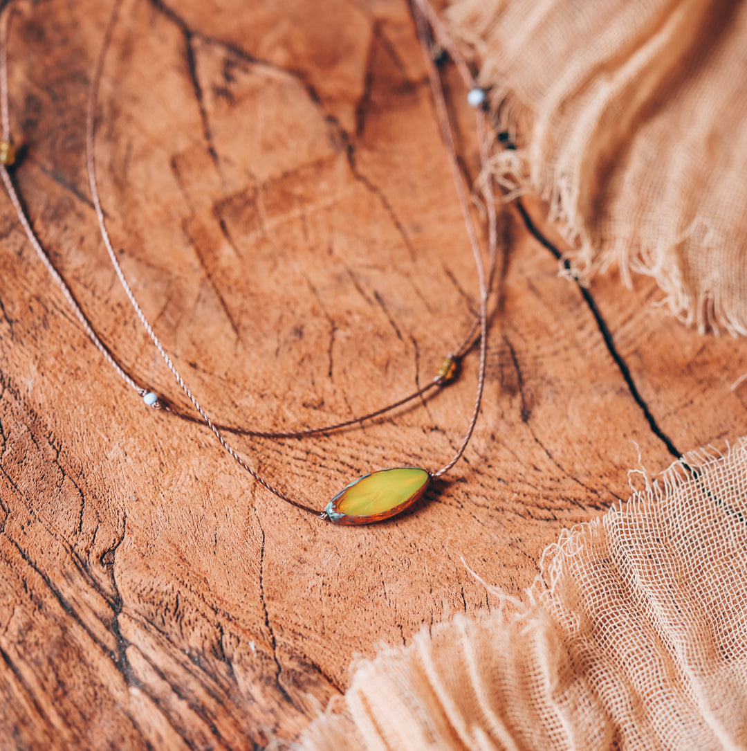 ALDER Mustard Petal Pendant Layered Choker Necklace
