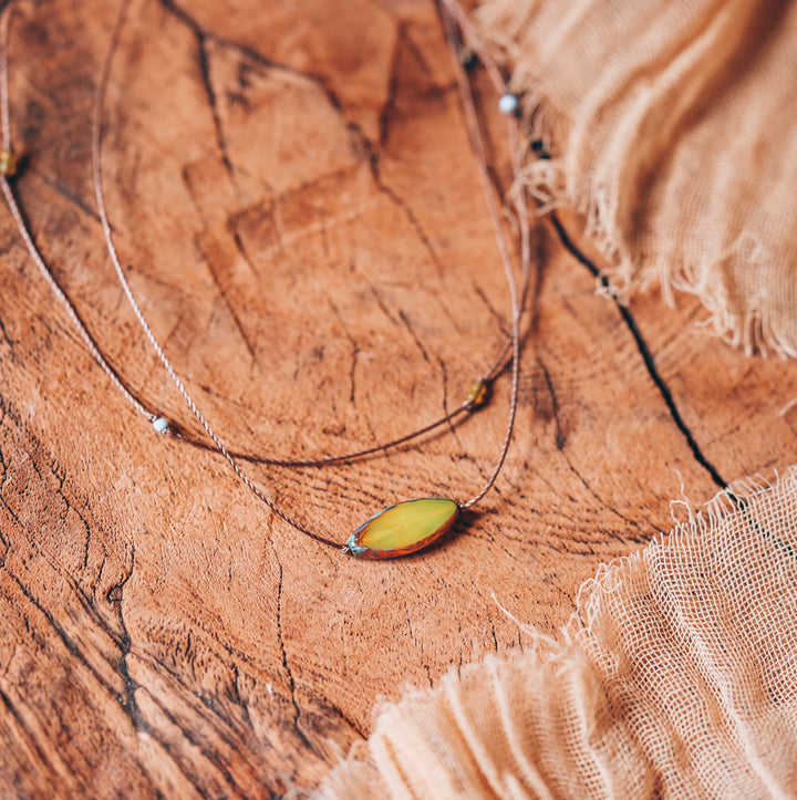 ALDER Mustard Petal Pendant Layered Choker Necklace