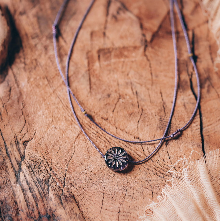 LUNA Lilac Flower Coin Layered Choker Necklace