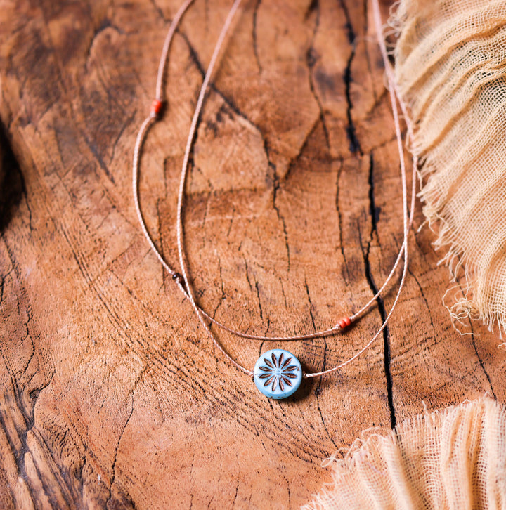 DAHLIA Blue Flower Coin Layered Choker Necklace