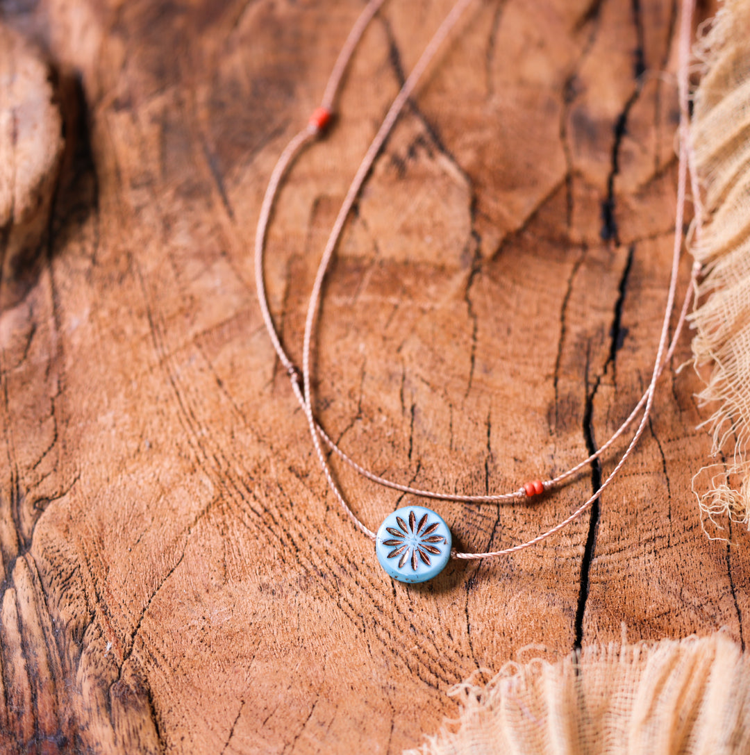 DAHLIA Blue Flower Coin Layered Choker Necklace