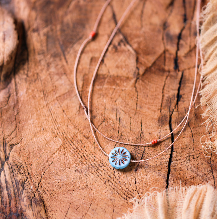 DAHLIA Blue Flower Coin Layered Choker Necklace