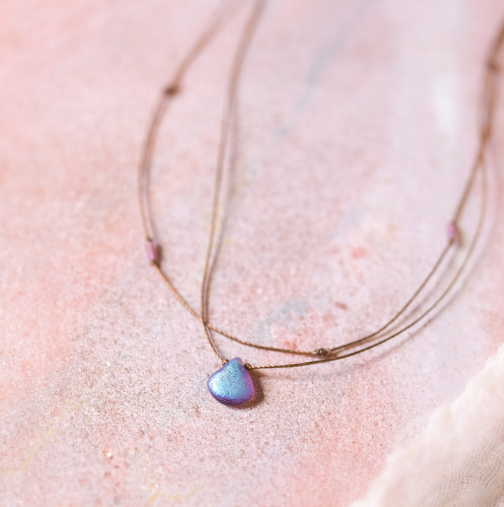 ASTER Purple Iridescent Drop Layered Choker Necklace
