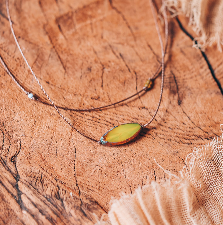 ALDER Mustard Petal Pendant Layered Choker Necklace