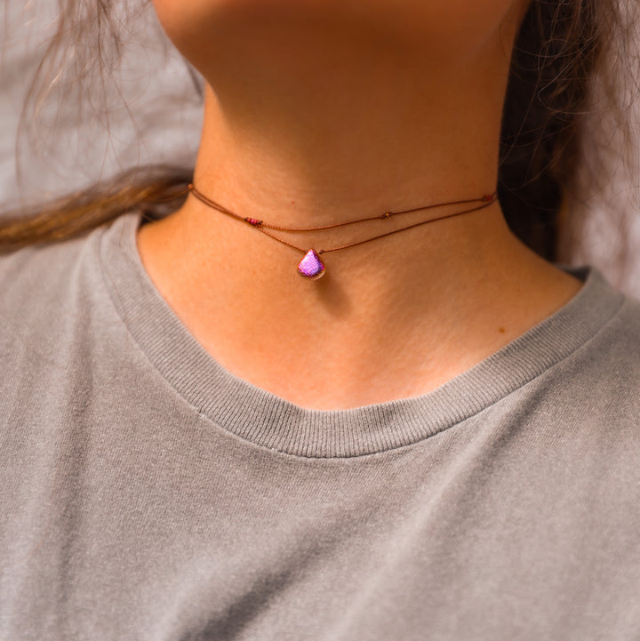 VESPER Iridescent Pink Drop Layered Choker Necklace