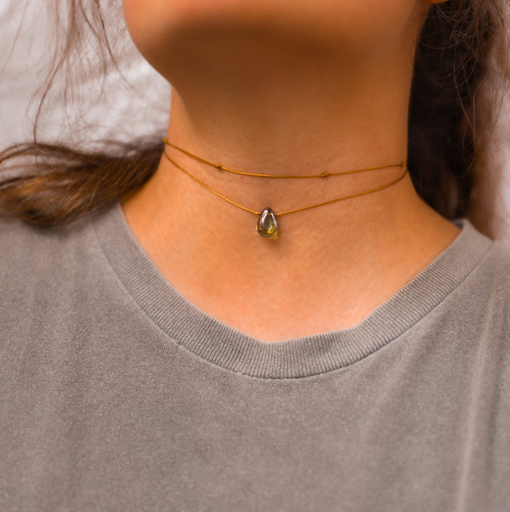 DEWDROP Earthy Sage Drop Layered Choker Necklace