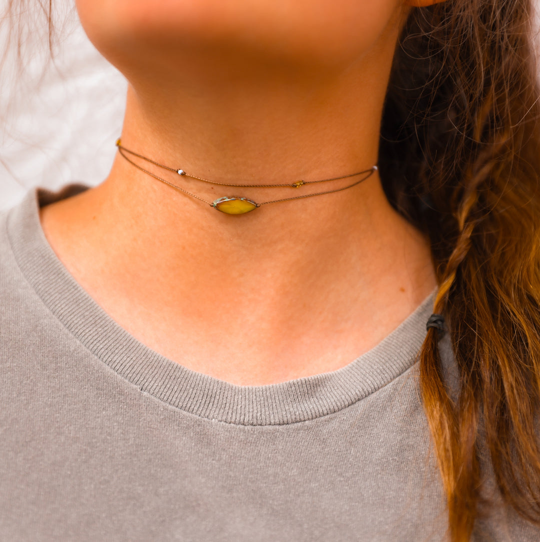 ALDER Mustard Petal Pendant Layered Choker Necklace