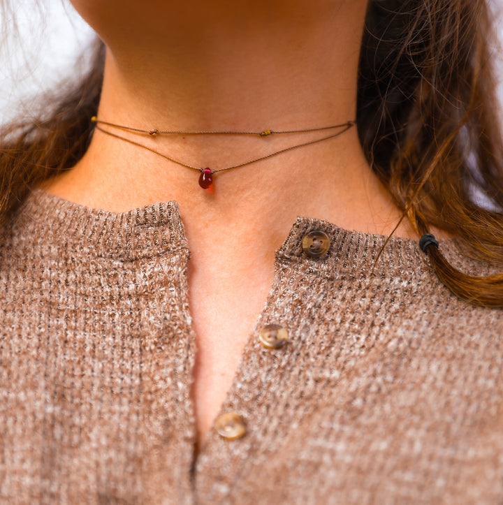 ELOISE Berry Pink Drop Layered Choker Necklace