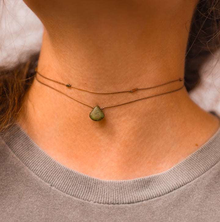 JUNIPER Rustic Mossy Drop Layered Necklace