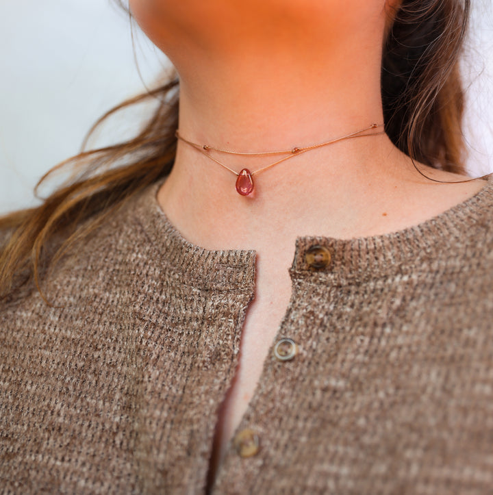 ROSALIE Pink Teardrop Layered Choker Necklace