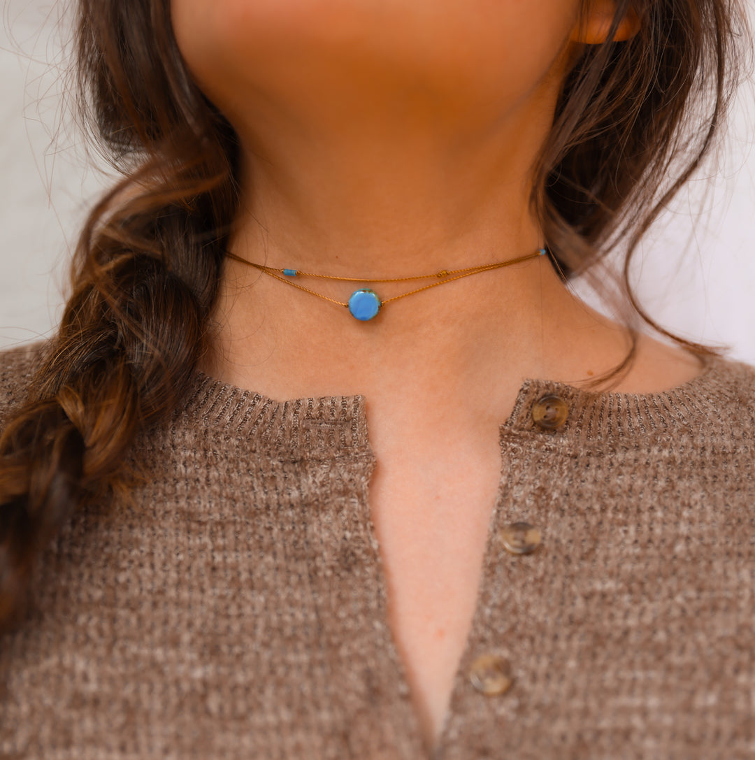 AERIS Blue Coin Layered Choker Necklace