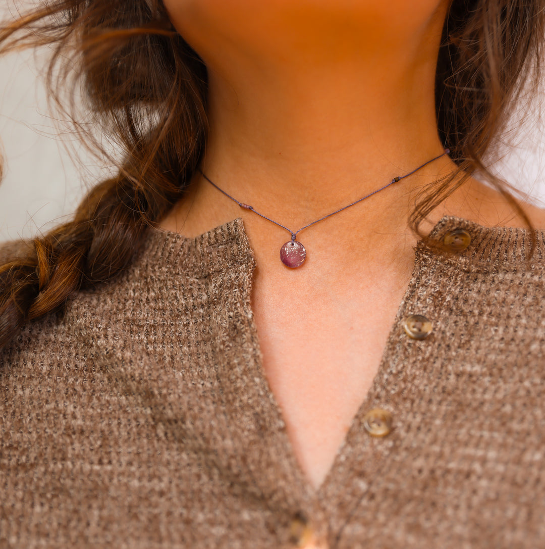 HADLEY Lilac Dainty Disc Pendant Necklace