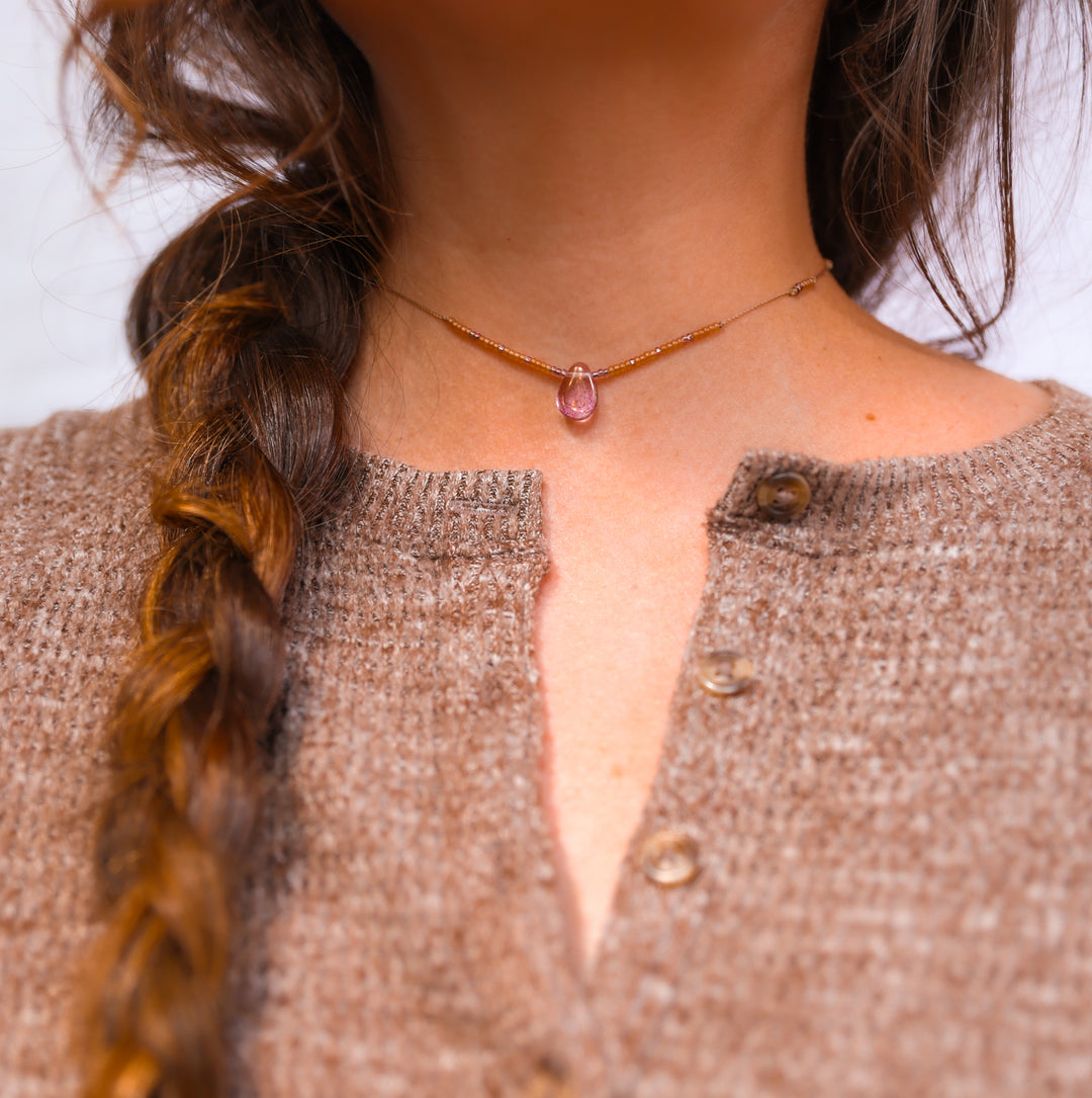 JOSIE Pink Lilac Drop Beaded Choker Necklace