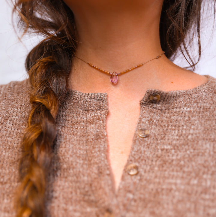 JOSIE Pink Lilac Drop Beaded Choker Necklace