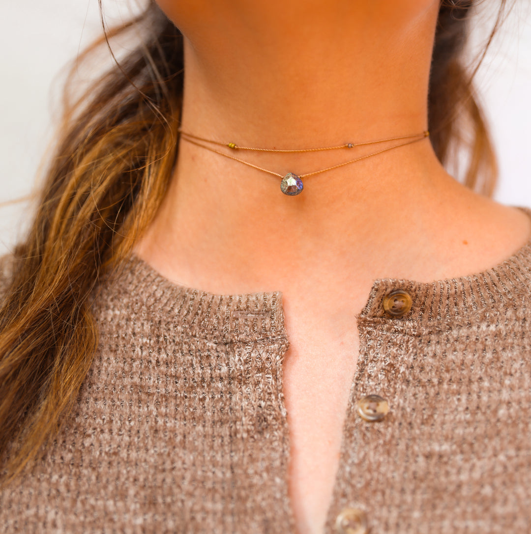 MERCURY Iridescent Blue Drop Layered Choker Necklace