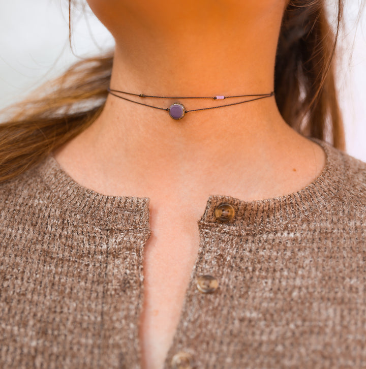 CAROLINA Hippie Purple Coin Layered Choker Necklace