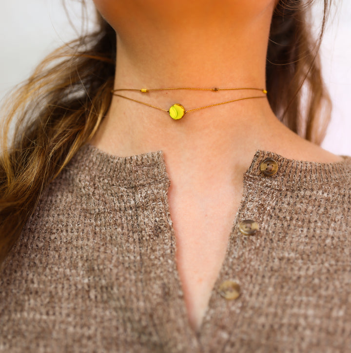 SOLARA Lime Yellow Coin Layered Choker Necklace