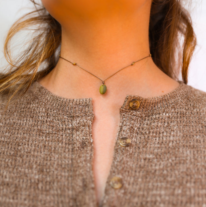 GROVE Earthy Green Dainty Pendant Choker Necklace