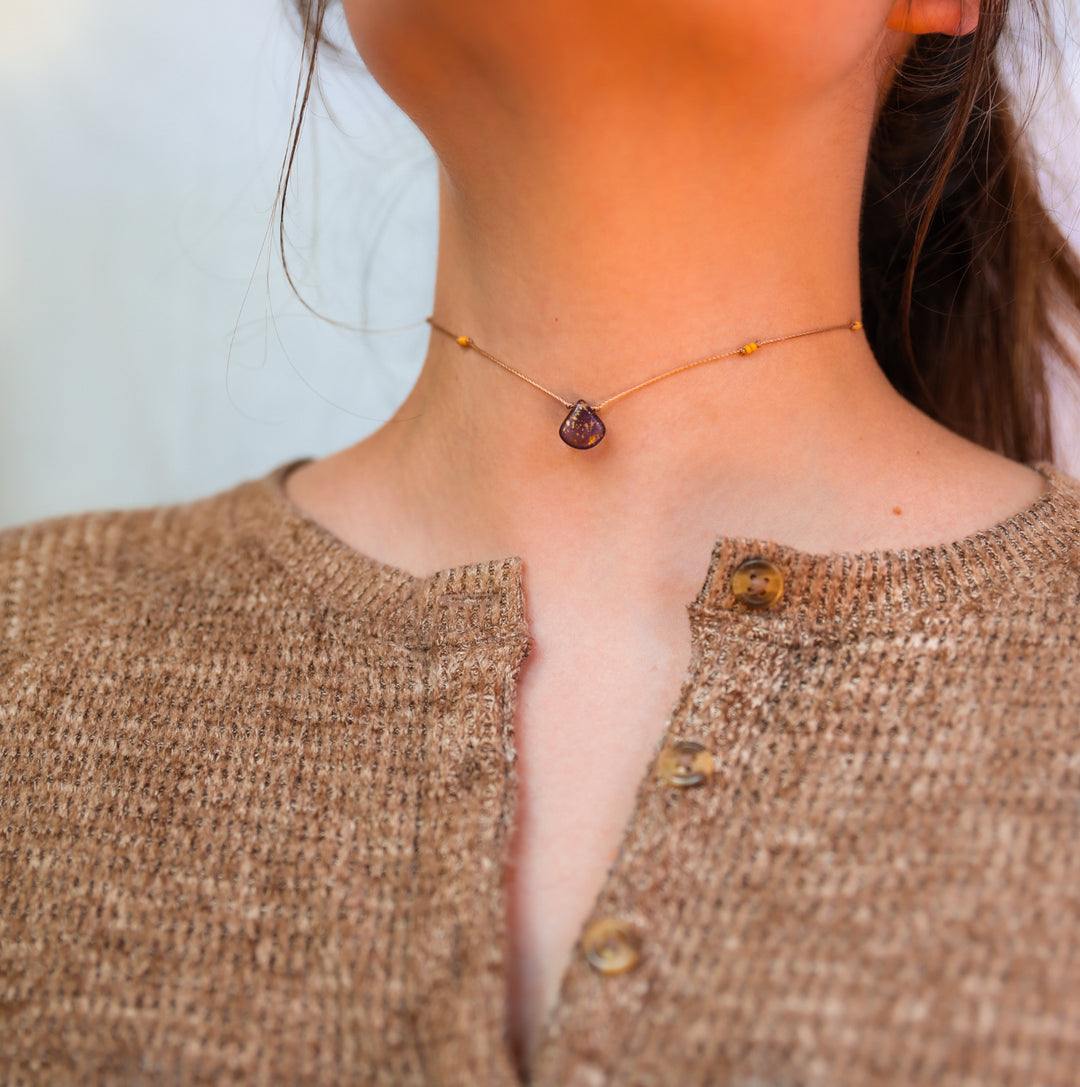 SALEM Purple Teardrop Beaded Choker Necklace