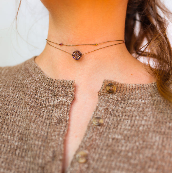 LUNA Lilac Flower Coin Layered Choker Necklace