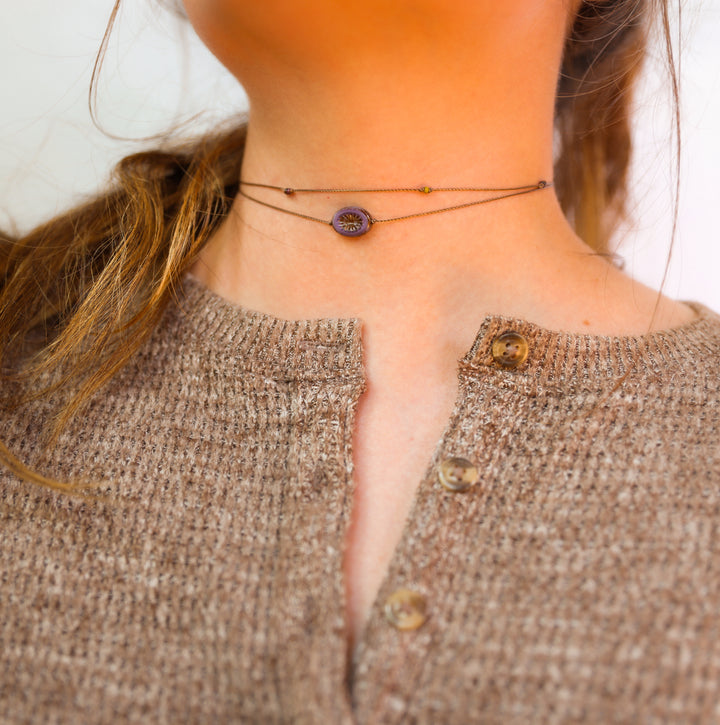 ATHENS Vintage Purple Pendant Layered Choker