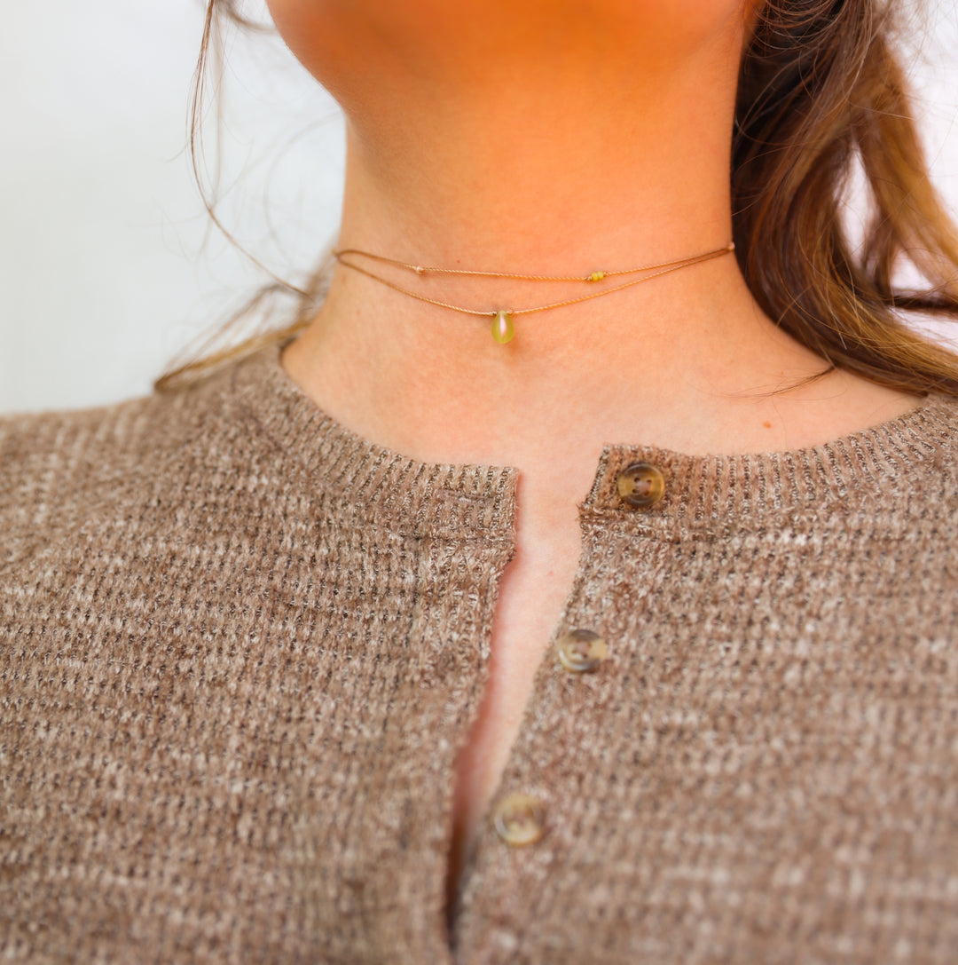 CLOVER Green Teardrop Layered Choker Necklace