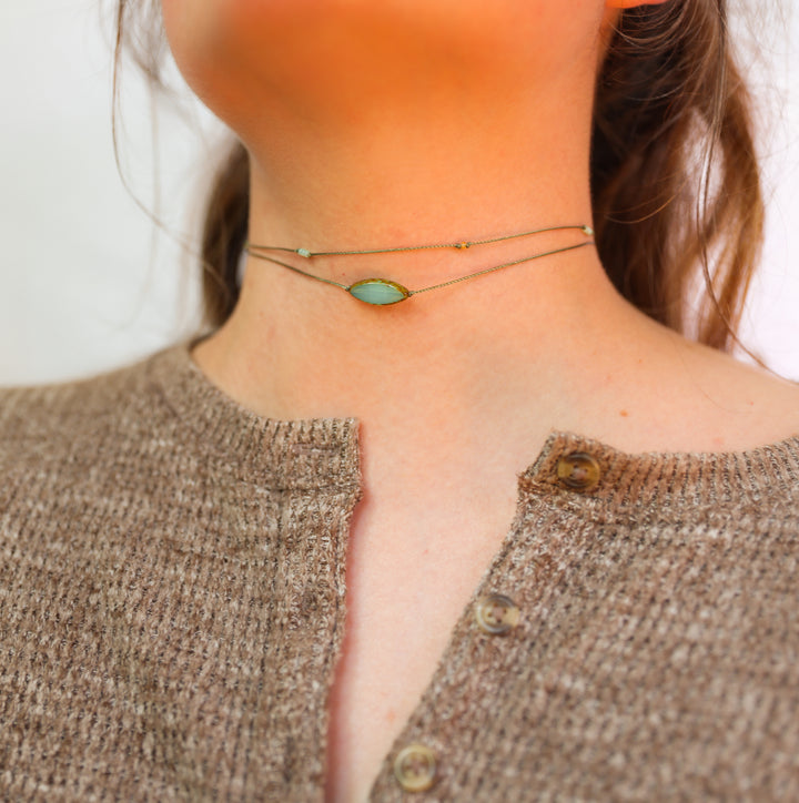 MYST Green Petal Layered Choker Necklace