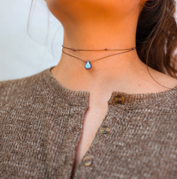 ASTER Purple Iridescent Drop Layered Choker Necklace